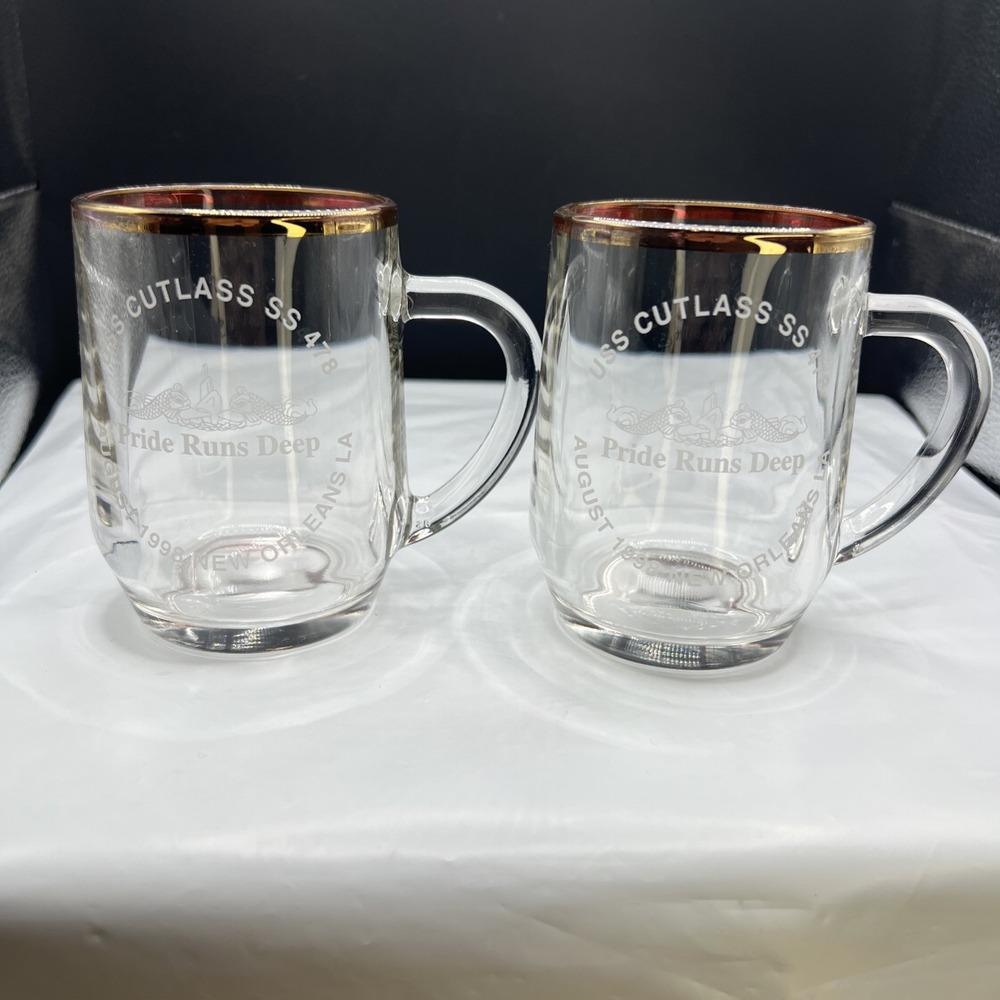 USS Cutlass SS 478 Submarine Mugs Pair 1998 France COB Calvin Shirley Estate